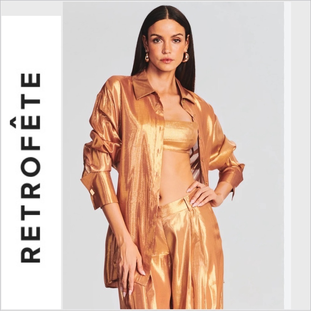 Retrofete Romy Shirt in Nude Glitter Size Size S